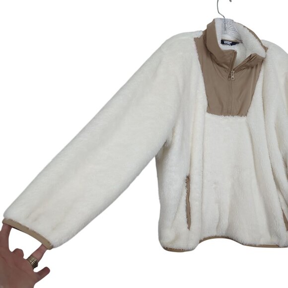 Lands’ End Women’s Fleece Pullover L Ivory Tan Half Zip Sherpa Jacket Soft Cozy - Picture 2 of 16